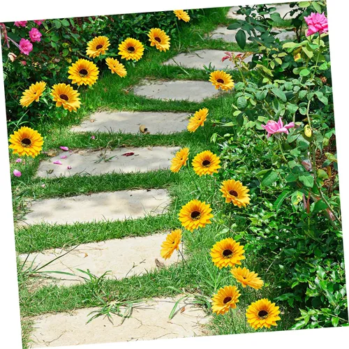 Vista 6 de SEWACC Juego de 5 piezas de metal grande con diseño de girasol, decoración de jardín, a prueba de óxido, margarita amarilla, flor de metal, arte