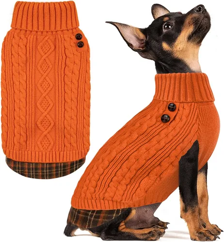 Vista 13 de KYEESE Suéter suave para perros pequeños, machos, abrigado, de cuello alto, ropa elástica de punto para gatos, abrigo cómodo para cachorros