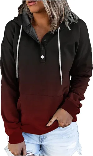 Vista 6 de Sudaderas con capucha para mujer, con cuello de botón, sin botones, con cordón, manga larga, lindas, ropa para adolescentes y niñas