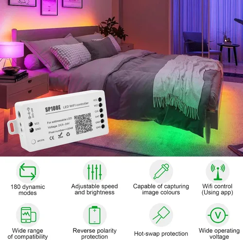 Vista 2 de VIPMOON SP108E controlador WiFi LED, control remoto inalámbrico para WS2811 WS2815 WS2801 SK6812 WS2813 SK9822 APA102C RGB direccionable tira
