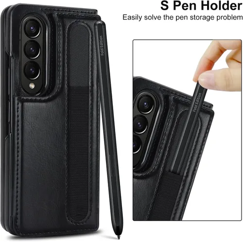 Vista 5 de Funda para Samsung Galaxy Z Fold 3 con soporte para bolígrafo S y tarjetero, protector de billetera resistente a prueba de golpes, funda de cuero