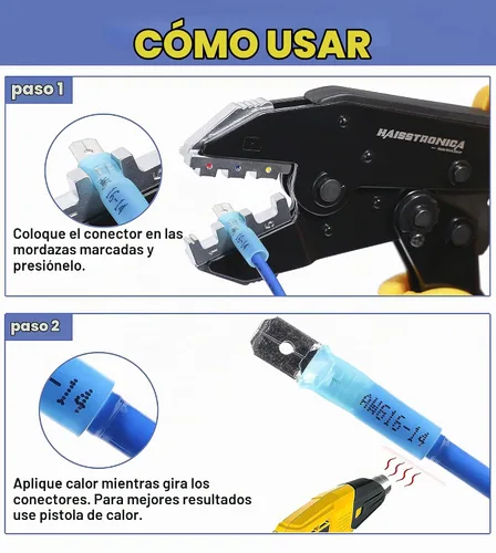 Vista 3 de haisstronica 200 conectores de pala hembra termorretráctiles azules, AWG 16-14, kit de terminlas de pala hembra termorretráctil, conectores