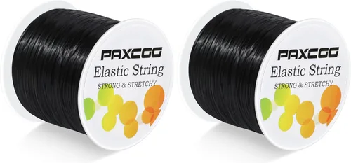 Vista 10 de Cuerda elástica negra Paxcoo, cordón elástico para cuentas para pulseras, collares, fabricación de joyas y suministros para enhebrado