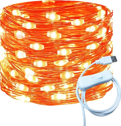Vista 19 de RUICHEN Guirnalda de luces LED USB de 20 pies con interruptor de encendido/apagado, luces de alambre de cobre impermeables para dormitorio, pared