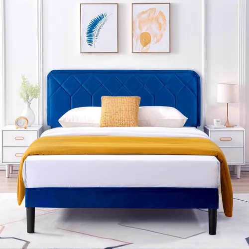 Vista 10 de VECELO Marco de Cama Tamaño Twin con Plataforma Tapizada de Terciopelo Premium con Cabecera Ajustable en Altura/Base de Colchón, Soporte de Listones