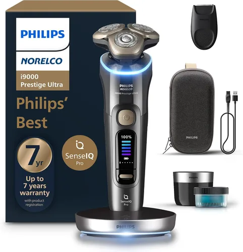 Vista 8 de Philips Norelco Shaver i9000 Prestige Ultra, afeitadora eléctrica en seco y húmedo, degradado negro, tecnología SenseIQ Pro, sistema de triple