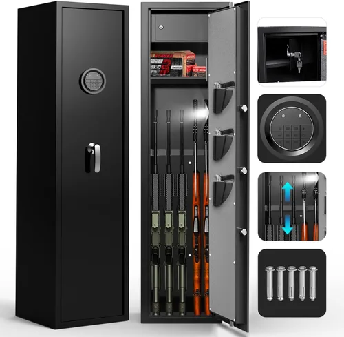Vista 8 de Caja fuerte para 3 armas, caja fuerte para rifles y pistolas con puerta de acceso completo de 180° y estante extraíble, sin montaje con sistema