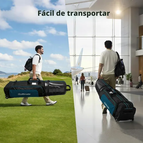 Vista 8 de Golf Travel Bags for Airlines with Carbon Fiber Hard Top Fibra de carbono negra con tuberías azules