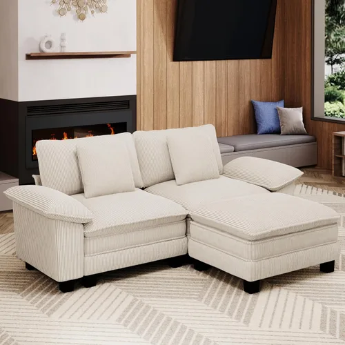 Vista 46 de Sofá seccional en forma de U de 123 pulgadas con cojines tipo nube, juego de sofá modular de asiento profundo con 5 asientos y 2 otomanos, brazos
