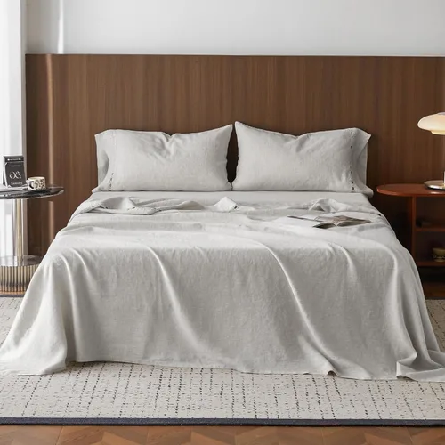 Vista 37 de Simple&Opulence Juego de sábanas de 100 % lino tamaño Twin, 3 piezas de lino francés natural, juego de ropa de cama transpirable, suave y duradero