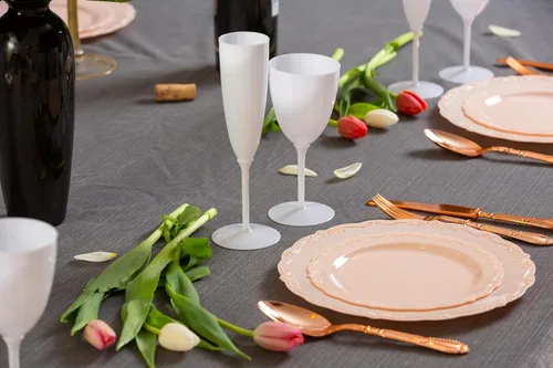 Vista 5 de Posh Setting Copas de champán de plástico de 6 onzas – Elegantes copas de champán desechables blancas para fiestas, bodas, paquete de 8