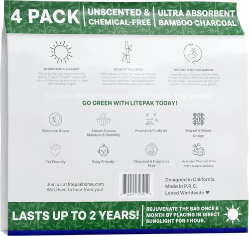 Vista 6 de Litepak Desodorizador de zapatos y eliminador de olores de carbón activado absorbente de olores para zapatos y bolsas de gimnasio, ambientador