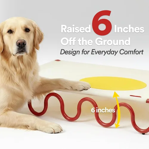 Vista 2 de ZEZE Cama elevada ondulada para mascotas, cama elevada transpirable para perros y gatos con marco de acero, tela Oxford duradera, catre