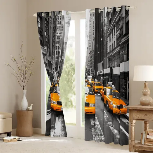 Vista 3 de Feelyou Cortinas de ventana de paisaje urbano amarillo para coche, cortinas de taxi para dormitorio, sala de estar, niños, mujeres, hombres, gris