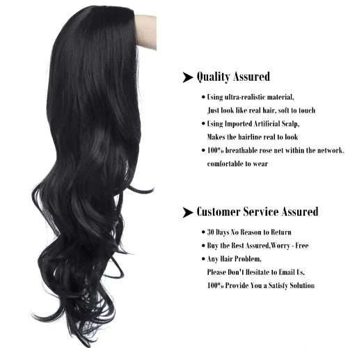 Vista 2 de Pelucas largas rizadas onduladas negras para mujer, parte lateral, aspecto natural, sintética, para cosplay, resistente al calor, peluca de repuesto