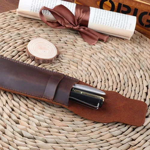 Vista 5 de Daimay Funda de cuero para bolígrafos Funda protectora de pluma de cuero para pluma de cuero de caballo loco Funda protectora - Negro