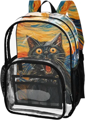 Vista 11 de Mochila transparente con diseño de gato negro y helado para la Lirios de gato azul