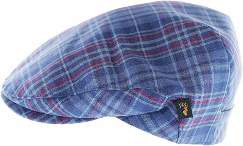 Vista 2 de Gorra de golf para hombre, lino irlandés - cuadros azules