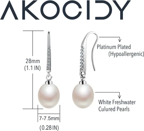 Vista 2 de 925 Sterling Silver Elegant Dangle Freshwater Pearl Earrings for Women - AKOCIDY