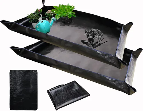 Vista 8 de BIUWING Tapete plegable para trasplante de plantas de interior, 2 piezas, tela de trabajo de jardín, impermeable, gruesa, para jardinería