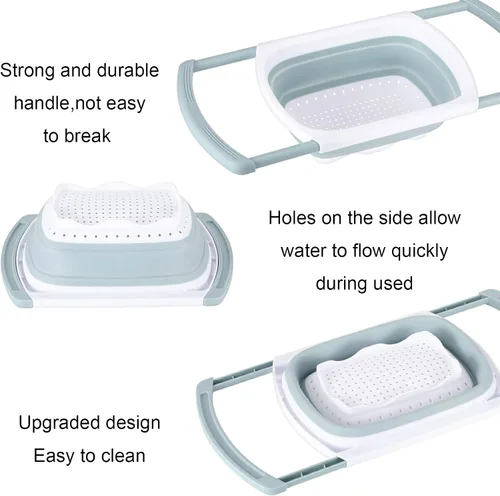 Vista 8 de Colador plegable, colador de cocina, colador plegable con asas extensibles para drenar verduras, pasta, frutas, incluye 6, colador plegable de 4