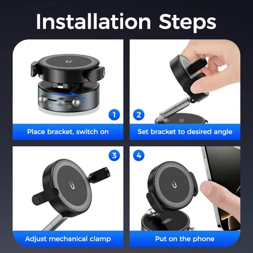 Vista 7 de Soporte magnético de succión 2 en 1 con clip y vacío, soporte de teléfono con ventosa ajustable de 360°, soporte para teléfono celular manos libres
