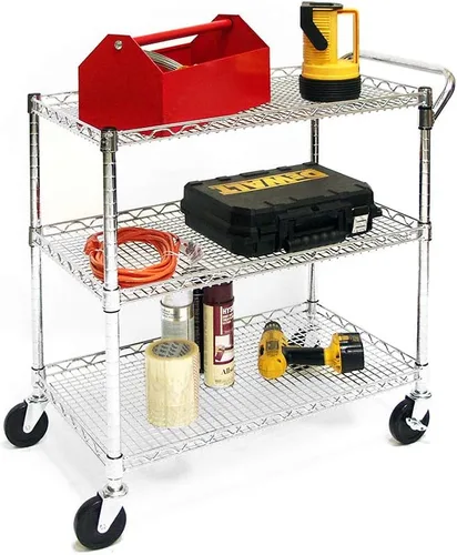 Vista 7 de Seville Classics carro utilitario de servicio de grado comercial ultra duradero certificado por la NSF, de 3 niveles, 86 cm de ancho, cromado