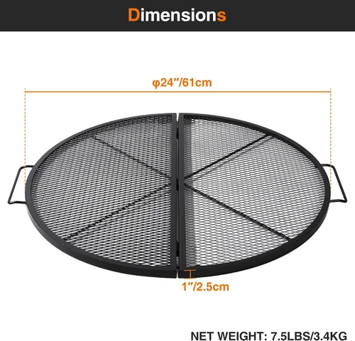 Vista 6 de X-Marks Rejilla portátil para fogata y parrilla de cocina, rejilla plegable redonda para fogata de camping, rejilla de parrilla para fogata con asas