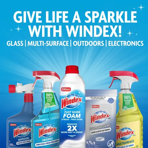 Vista 8 de Windex Toallitas de limpieza de vidrio, sin amoníaco, toallitas prehumedecidas para limpiar todas las superficies de vidrio, aroma fresco de lluvia