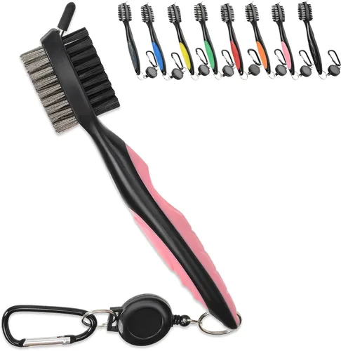 Vista 4 de Mile High Life Cepillo para palos de golf, limpiador de ranuras con cable de extensión retráctil de 2 pies y mosquetón de aluminio, accesorios