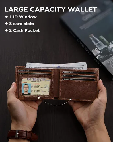 Vista 6 de Swallowmall Mens Wallet RFID-Blocking Genuine Leather Slim Bifold Wallets for Men Leather Wallets Minimalist Front Pocket ID Window 8 Cards Holders