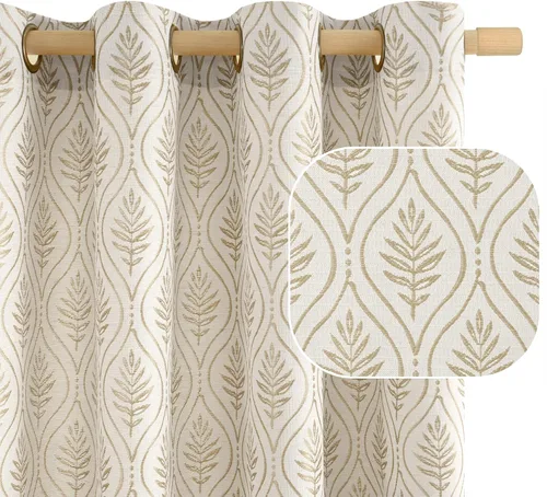 Vista 14 de BGment - Cortinas francesas de campo amarillas mostaza de 63 pulgadas de largo para dormitorio, patrón botánico de jacquard de hojas, estilo rústico