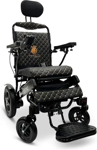 Vista 15 de Silla de ruedas motorizada eléctrica ligera para personas mayores y adultos, reclinación automática plegable de largo alcance con potente motor