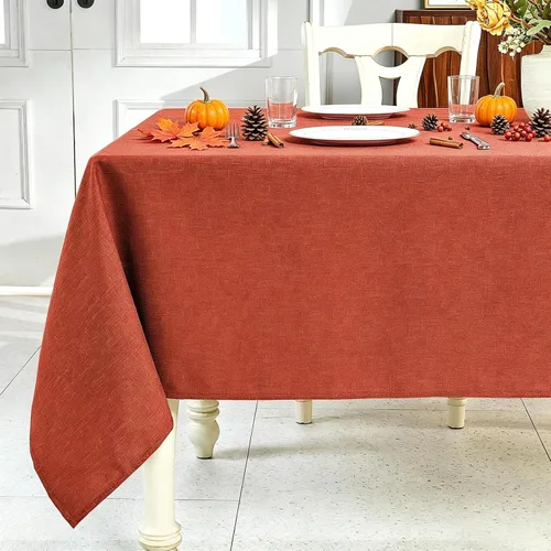 Vista 19 de IVAPUPU Mantel de Lino Texturizado para Mesa Rectangular - Mantel de Tela Impermeable Rectangular Sin Arrugas Limpiable Cubierta de Comedor