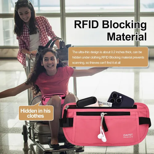 Vista 65 de DAITET Cinturón de dinero, soporte para pasaporte, cartera de viaje oculta segura con bloqueo RFID, riñonera encubierta (negro), Negro, Rfid