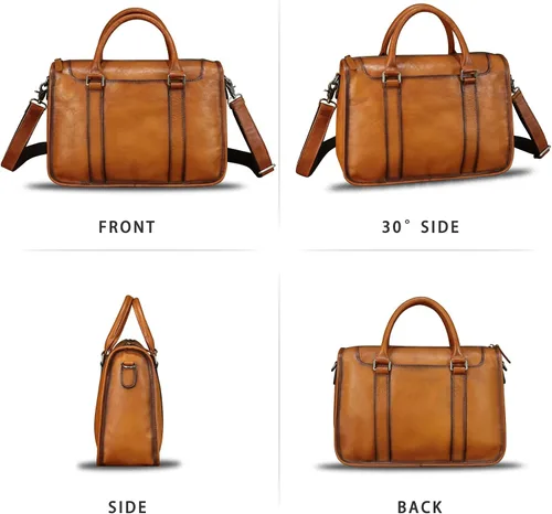 Vista 4 de Maletín de cuero genuino para hombre, bolso de hombro de cuero real vintage, bolso cruzado para computadora portátil
