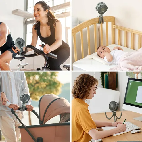 Vista 7 de Momcozy Ventilador portátil para cochecito de 8000 mAh, batería de 27 horas de duración desmontable de 4 velocidades de rotación de 360° con 2