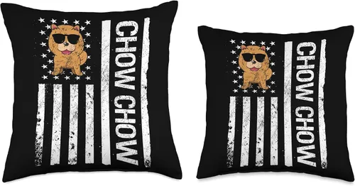 Vista 3 de Chow Chow Lover Apparel American USA Flag Funny Chow Dog Lover Throw Pillow, 18x18, Multicolor