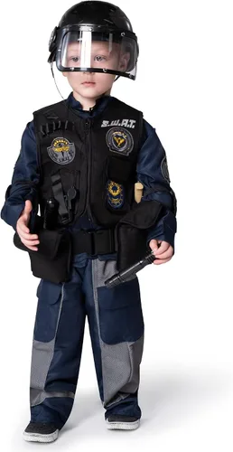 Vista 3 de Spooktacular Creations Disfraz de luchador SWAT para niños, disfraz de oficial de policía para Halloween, fiestas temáticas