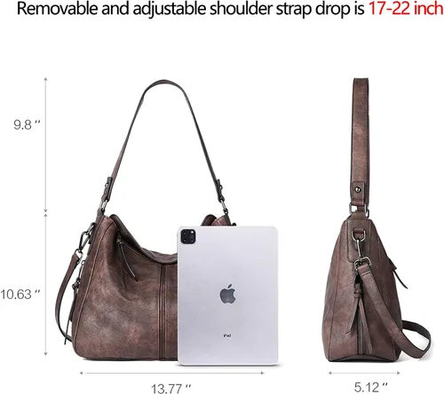 Vista 4 de BROMEN Bolsos de cuero vegano para mujer, bolsos de diseñador grandes con correa ajustable, Bolsa Hobo