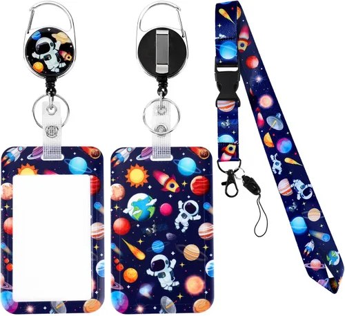 Vista 10 de Cordón con soporte para tarjetas, carrete retráctil con clip para cinturón para tarjetas de identificación, llaves, lindo cordón de cuello de gato