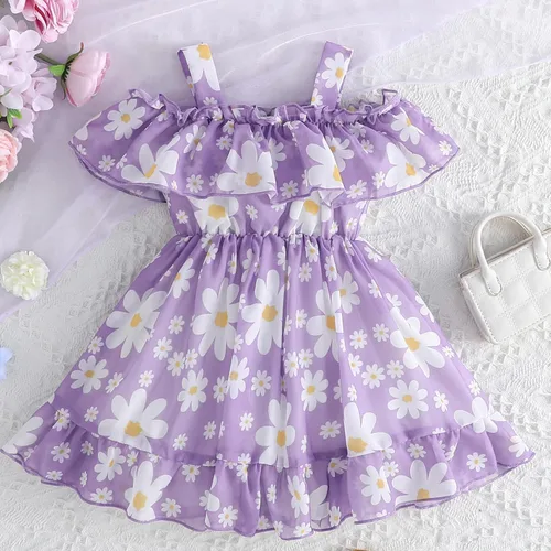 Vista 3 de Vestido de verano para niñas pequeñas, vestido de princesa de gasa, vestido de tutú floral, ropa de playa con tirantes, falda de verano para niña