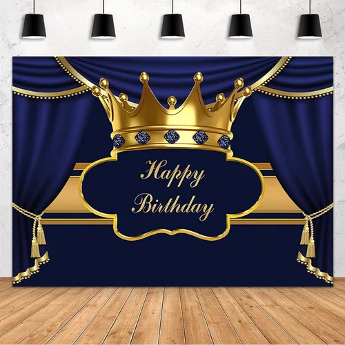Vista 7 de MEHOFOND Telón de Fondo Real Negro y Dorado para Fiesta de Cumpleaños de Decoración para Hombre, Niño, Príncipe, Telón de Fondo de Corona Dorada