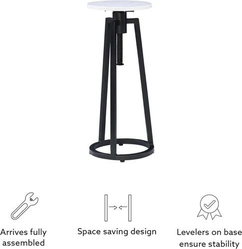Vista 8 de Powell Muriel - Mesa de bebida con tapa de mármol blanco con estilo industrial, base de altura ajustable de metal negro