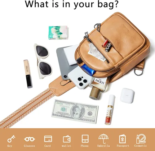 Vista 7 de Leresas Bolso bandolera de 7L para mujer, bolso cruzado, riñoneras, de cuero vegano, bolso de pecho de moda, de viaje, antirrobo