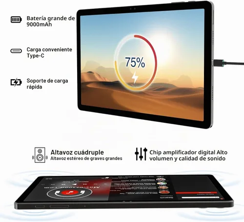 Vista 4 de 2026 Gemini AI - Tablet Android de 11 pulgadas 2000 x 1200 pantalla 2K 2 en 1, tabletas T616, 18 GB de RAM+128 GB ROM+1 TB expandir, cámara de Gris