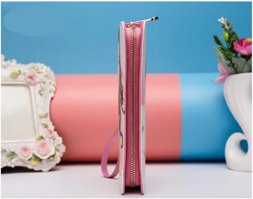 Vista 3 de Billetera de cuero de grano superior con foto personalizada para mujer, Rosa Doble Lado, Classic