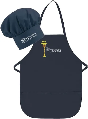Vista 9 de Conjunto de delantal y sombrero personalizado para niños de zoológico, añade tu propio nombre para niños, cocina, horneado