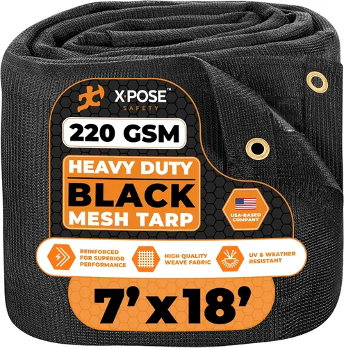 Vista 33 de Xpose Safety Lona de malla resistente, 4 x 10 pies, cubierta protectora negra multiusos con flujo de aire, uso para amarres, sombra, vallas, toldos