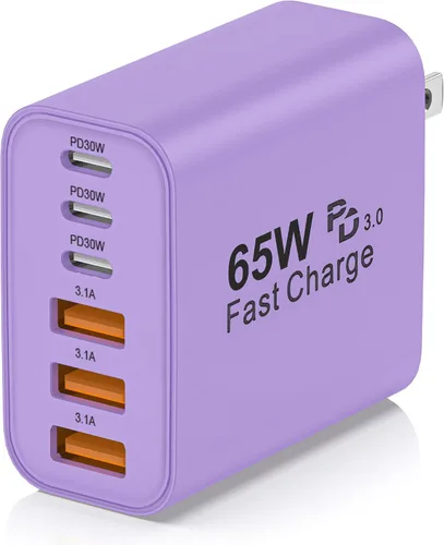 Vista 10 de Bloque de carga USB C, 65 W, 6 puertos, bloque de carga USBC, cargador de pared, cargador de iPhone, carga rápida, multipuerto tipo C, PD+QC